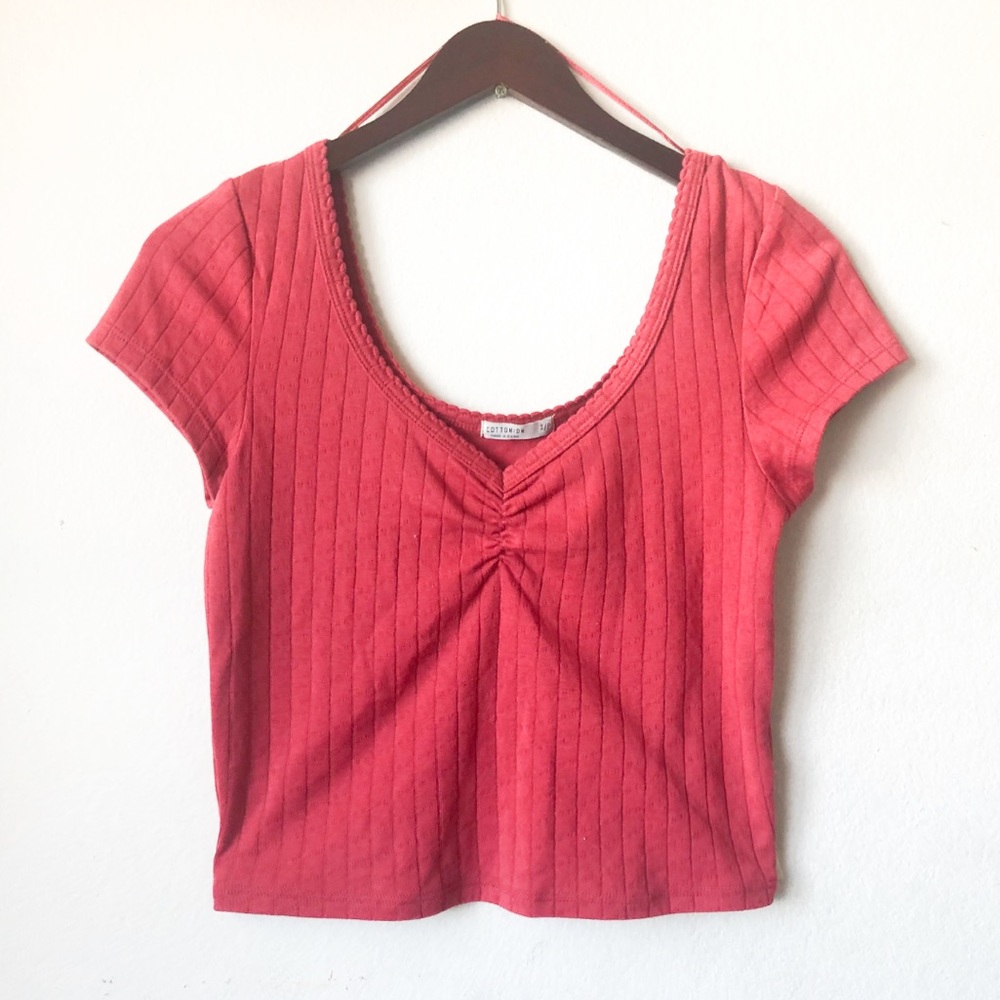 Cotton On Red Rib Fancy Trim Crop Top